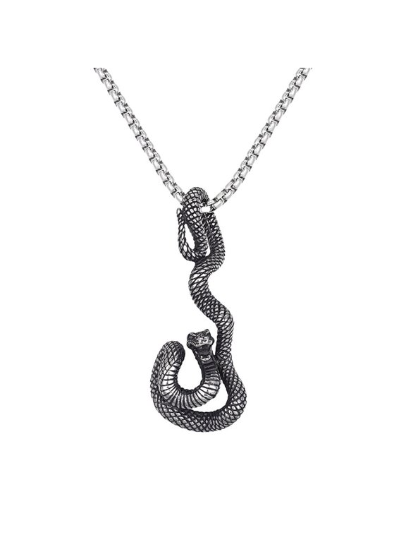 Snake Necklace for Men Silver Biker Pendant Punk Personalized Stainless Steel Cool Simple Vintage Python Zodiac Chain Gothic Animal Jewelry