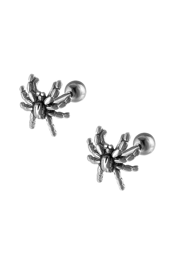 Spider Earrings for Men Gothic Stud Post Stainless Steel Animal Vintage Punk Simple Tiny Cartilage Statement Silver Cool Lightweight Jewelry Spider