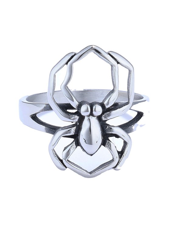 Spider Rings for Men Band Stainless Steel Silver Black 13 Size 5 Gothic Cool Punk Statement Personalized Unique Animal Vintage Simple Jewelry Silver Size 5