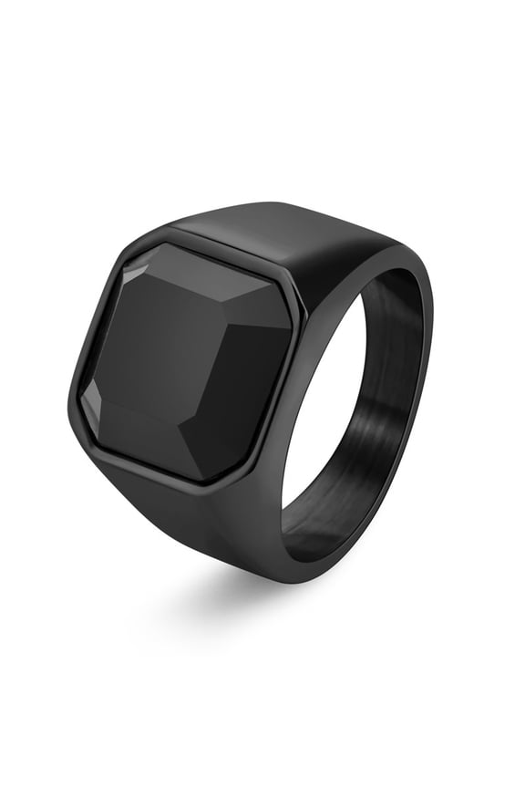 Square Black Gemstone Signet Rings for Men Stainless Steel Classical Simple Statement Wedding Rings Black Plated Size 13