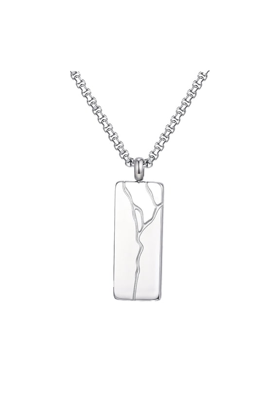 Square Crack Pattern Pendant Necklace for Men Geometric Rectangle Bar Silver Black Plated Simple Minimalist Adjustable Statement Personalized Gift Jewelry Silver