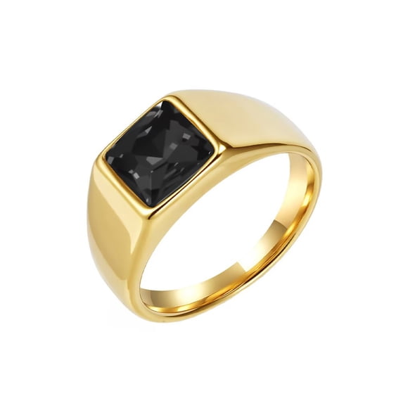 PAURO Square Gemstone Rings for Men Stainless Steel Gold/Silver Plated Colorful Statement Personalized Dainty Vintage Simple Jewelry Gold Black Size 10
