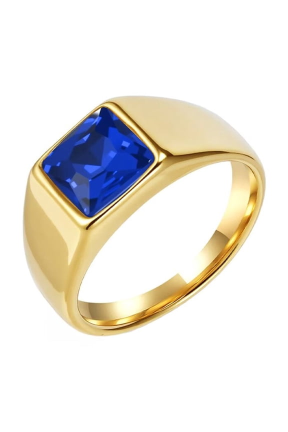 Square Gemstone Rings for Men Stainless Steel Gold/Silver Plated Colorful Statement Personalized Dainty Vintage Simple Jewelry Gold Blue Size 11