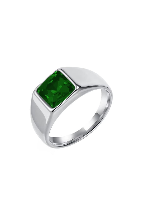 Square Gemstone Rings for Men Stainless Steel Gold/Silver Plated Colorful Statement Personalized Dainty Vintage Simple Jewelry Silver Green Size 10