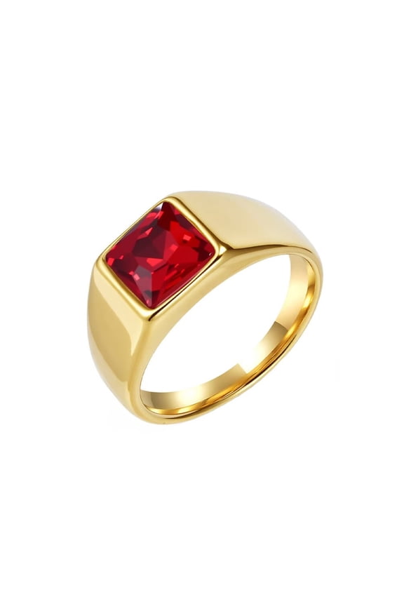 Square Gemstone Rings for Men Stainless Steel Statement Personalized Dainty Vintage Simple Jewelry Gold Plated Red Size 10