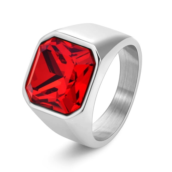PAURO Square Red Gemstone Signet Rings for Men Stainless Steel Classical Simple Statement Wedding Rings Silver Plated Size 7