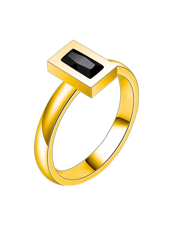 Stainless Steel 6MM Black Square Crystal Ring for Women Minimalist Geometric Band Gold Size 6