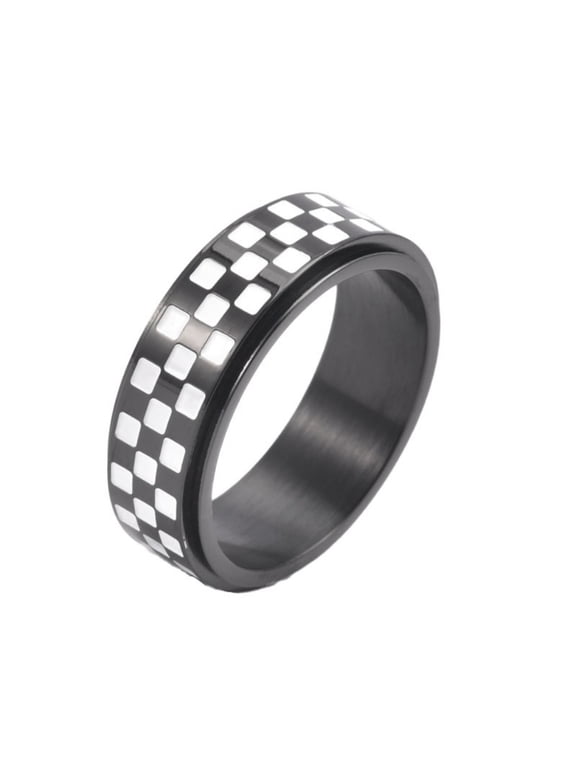 Stainless Steel 8mm Checkered Fidget Ring for Adults Black White Checkerboard Spinner Ring for Anxiety Relief Black Size 6
