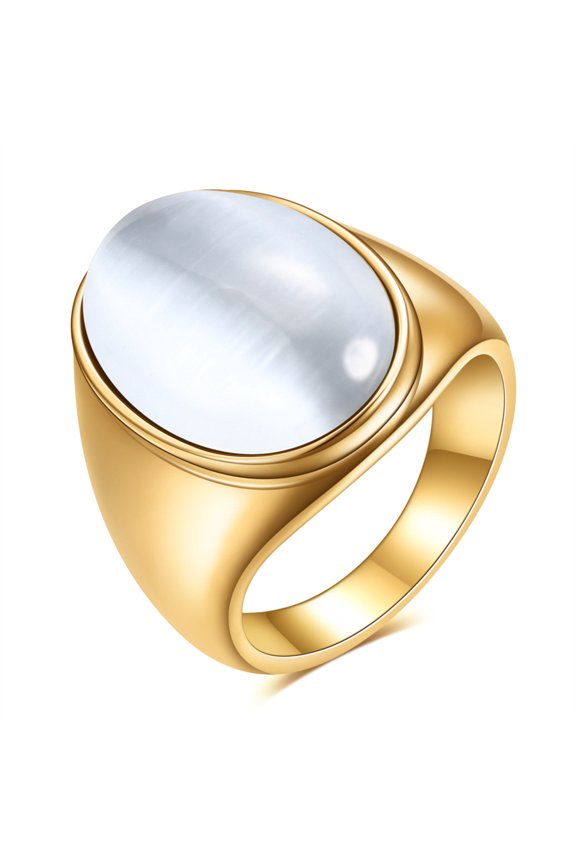 Stainless Steel Cat Eye Ring for Women Minimalist Vintage Gemstone Band Retro Chatoyant Stone Jewelry Gold White Size 10