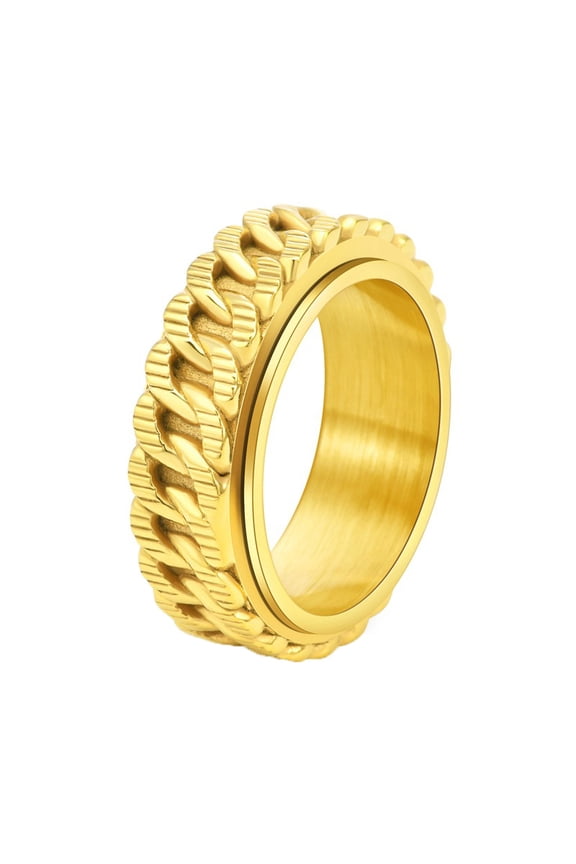 Stainless Steel Cuban Link Spinner Ring for Men Rotating Fidget Band Wedding Band Men's Jewelry Gift for Husband Boyfriend Gold Size 11