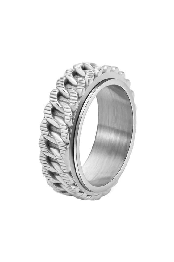 Stainless Steel Cuban Link Spinner Ring for Men Rotating Fidget Band Wedding Band Men's Jewelry Gift for Husband Boyfriend Silver Size 7
