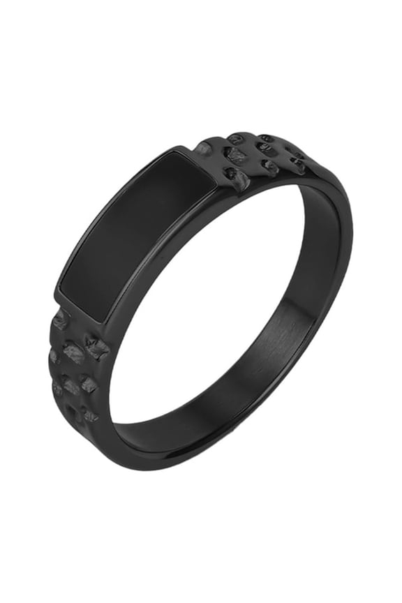 Stainless Steel Pinky Ring for Men Women Black Rectangle Inlay Band Hammered Texture Jewelry Gift for Couple Black Size 7