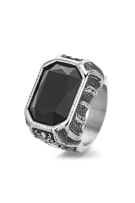 Gemstone Rings for Men Square Stainless Steel Silver Big Black Green Blue Red Yellow Multicolor Statement Vintage Personalized Dainty Cool Jewelry Black Size 13