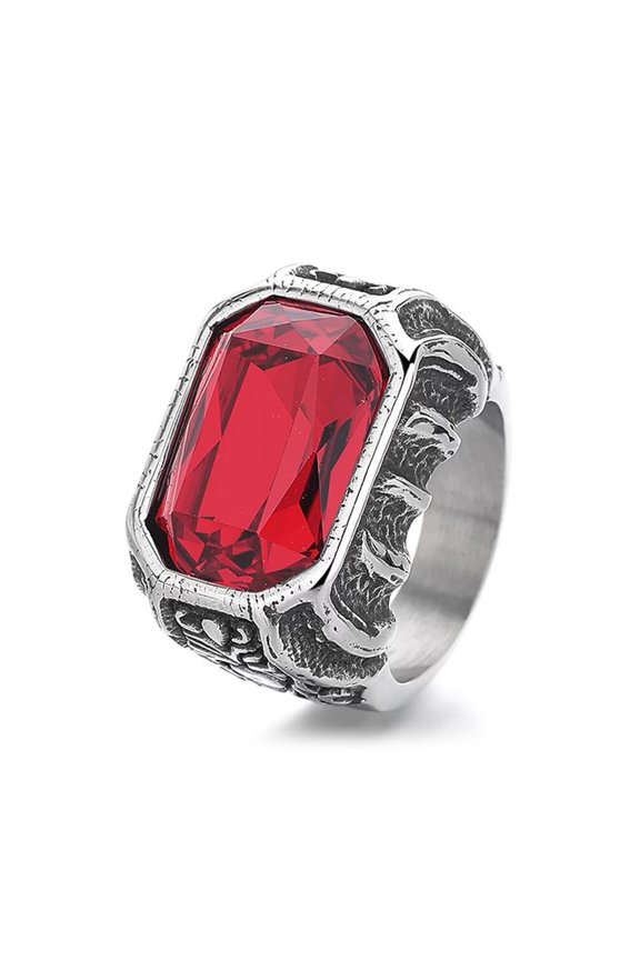 Gemstone Rings for Men Square Stainless Steel Silver Big Black Green Blue Red Yellow Multicolor Statement Vintage Personalized Dainty Cool Jewelry Red Size 13