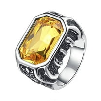 PAURO Stainless Steel Rings for Men Oval Gemstone Multicolor Statement Vintage Personalized Dainty Jewelry Yellow Size 12