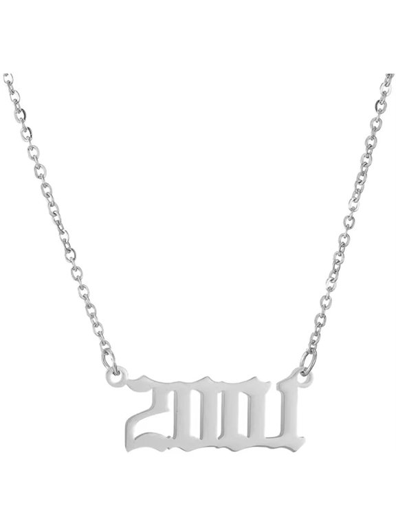 Stainless Steel Silver Plated Birth Year Necklaces for Women, Birthday Year Number Pendant Jewelry Gift, 2001