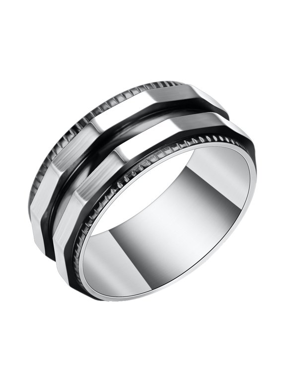 Stainless Steel Spiked Edge Ring for Men 8MM Wide Irregular Texture Punk Rock Statement Band Black Size 11