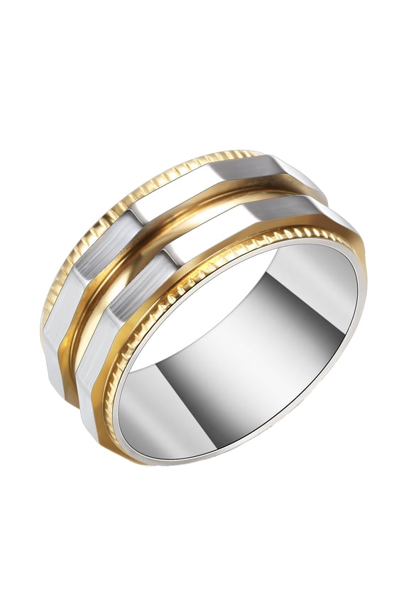 Stainless Steel Spiked Edge Ring for Men 8MM Wide Irregular Texture Punk Rock Statement Band Silver Size 7