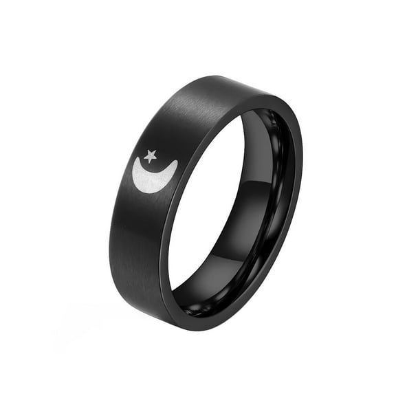 PAURO Stainless Steel Sun and Moon Matching Rings for Women and Men Couples Promise Wedding Band Black Moon Star Size 7