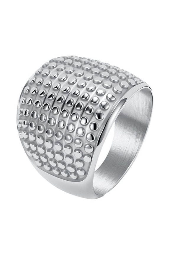 Textured Dotted Design Rings for Women Stainless Steel Wide 20mm Band Unique Personalized Gift Jewelry Silver 6
