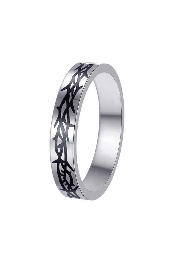 Thorn Rings for Men Women 4MM Band Stainless Steel Black Silver Gold Plated Gothic Punk Vintage Personalized Simple Unique Gifts Jewelry Silver Size 8