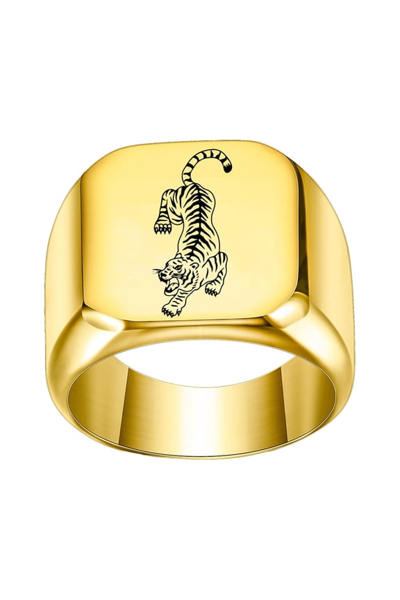 Tiger Rings for Men Band Stainless Steel Square Chunky Blue Black Gold Silver Plated 15 Size 5 Statement Personalized Animal Simple Jewelry Gold Size 5