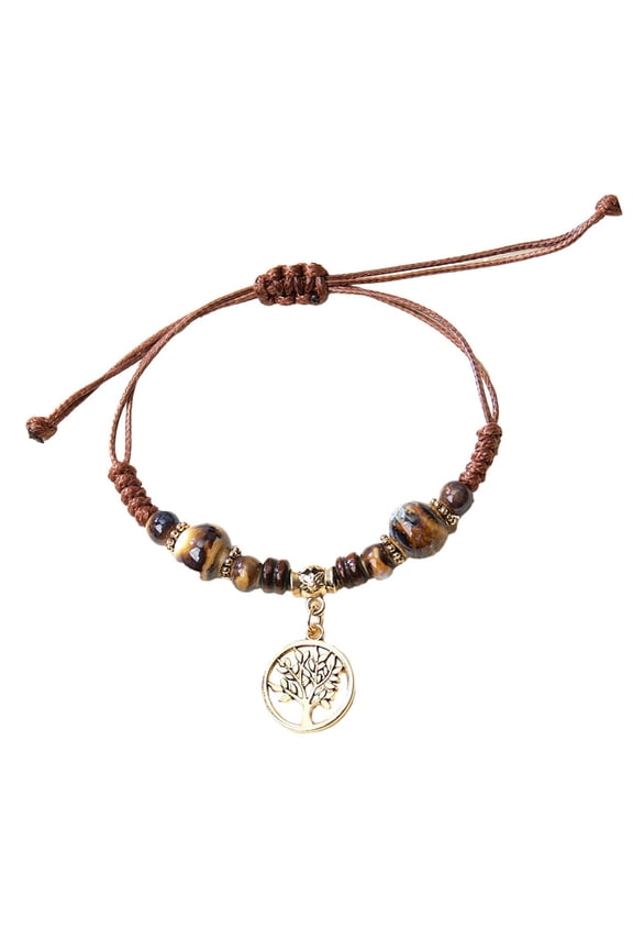 Tree of Life Bracelets for Women Men Beaded Braided Rope Spiritual Adjustable Brown Cord Handmade Boho Charm Wristband Pull String Statement Personalized Vintage Jewelry