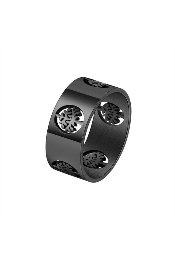 Tree of Life Rings for Men 8mm Stainless Steel Band Hollow Out Wide Gifts Daily Wear Simple Personalized Statement Spiritual Jewelry Black Size 9
