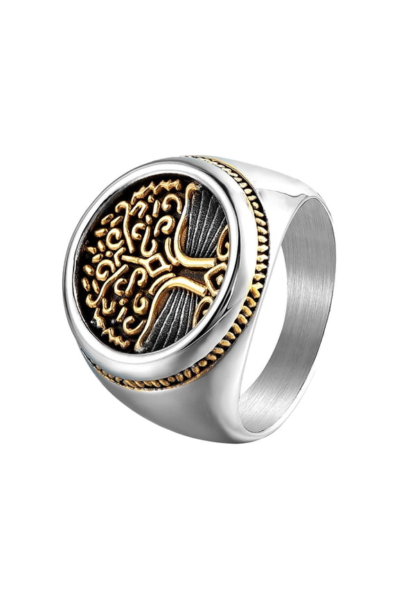Tree of Life Rings for Men Silver Stainless Steel Religious Vintage Punk Gothic Personalized Statement Size 13 Cool Faith Jewelry Gold Size 11