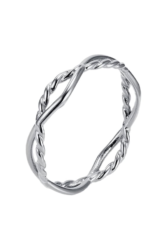 Trendy Twisted Rope Design Stainless Steel Ring for Women Geometric Wrap Pinky Finger Minimalist Jewelry Silver Size 9