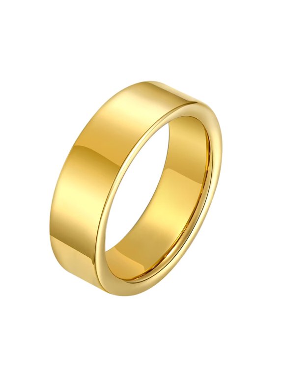 Tungsten Polished Gold Ring for Men Women Wedding Band 6mm Stacking Comfort Fit Size 6