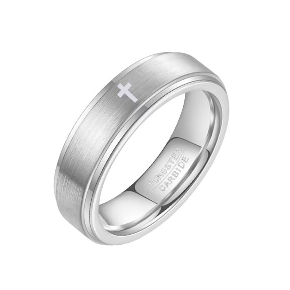 PAURO Tungsten Steel Cross Rings for Men Women 6mm Black Silver Gold Plated Cool Simple Fiber Dainty Statement Unique Statement Jewelry Silver Size 8