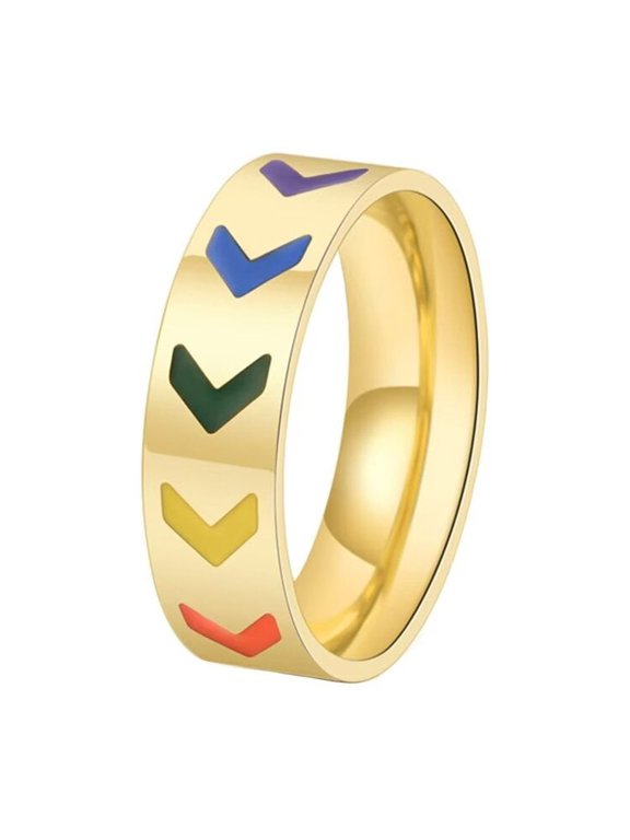 Unisex 6mm Stainless Steel Rainbow Flag Pride Ring for Couples Wedding Band Gold Size 8