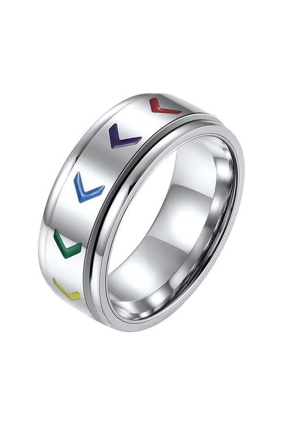 Unisex Rotatable Anxiety Gay Pride Ring for Couples Wedding Engagement Band Jewelry Silver Size 10