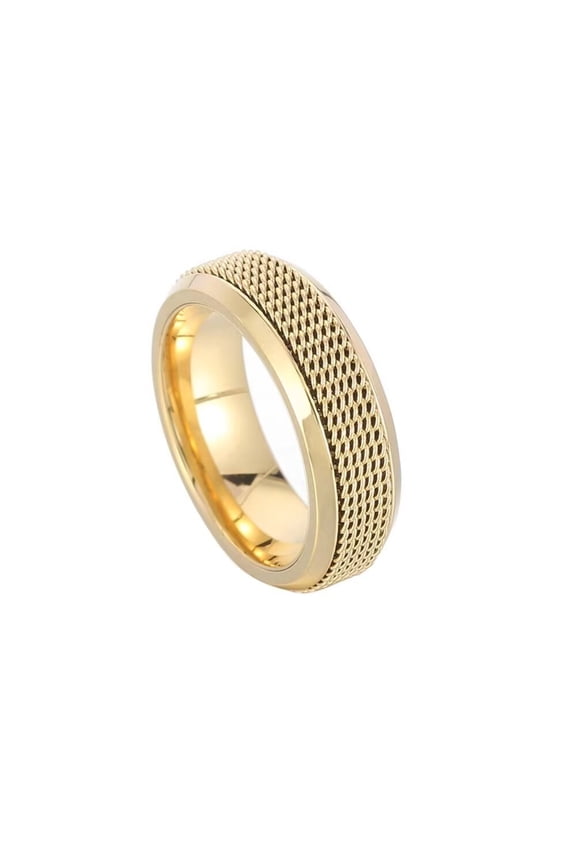 Unisex Stainless Steel Classic Braided Mesh Strap Couple Wedding Statement Ring Gold Size 7