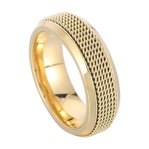 PAURO Unisex Stainless Steel Classic Braided Mesh Strap Couple Wedding Statement Ring Gold Size 8