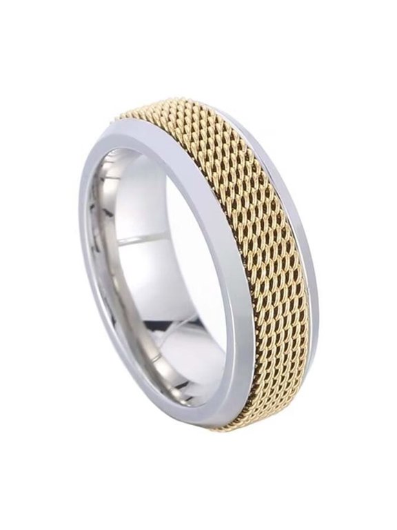 Unisex Stainless Steel Classic Braided Mesh Strap Couple Wedding Statement Ring Silver Gold Size 8