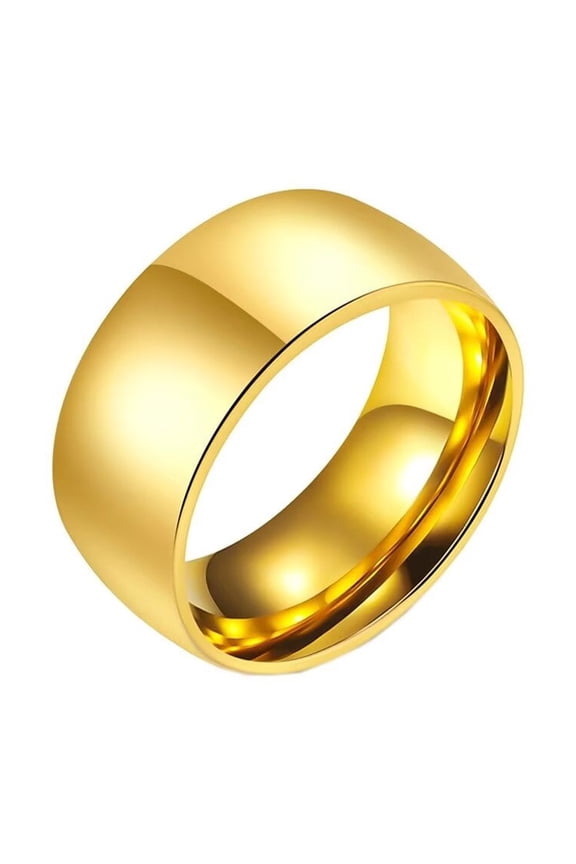 Unisex Stainless Steel Classic Curved Dome Band Rings Plain Glossy High Polished 10mm Gold Size 10