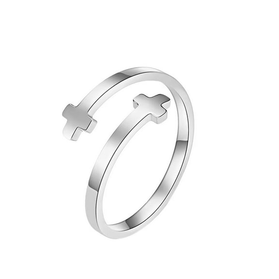 PAURO Unisex Stainless Steel Creative Opening Adjustable Plain Cross Ring Silver Size 7