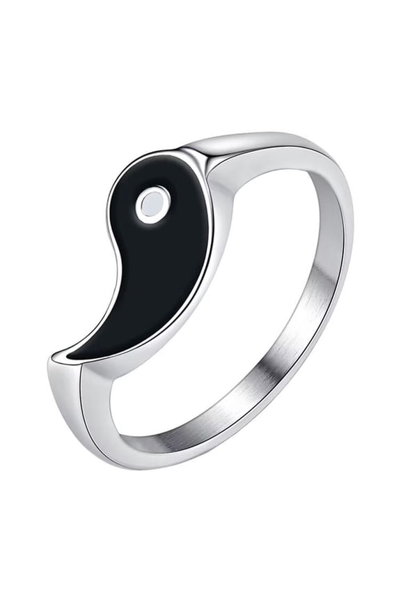 Unisex Stainless Steel Creative Yin Yang Gossip Stackable Wedding Ring Black Size 11