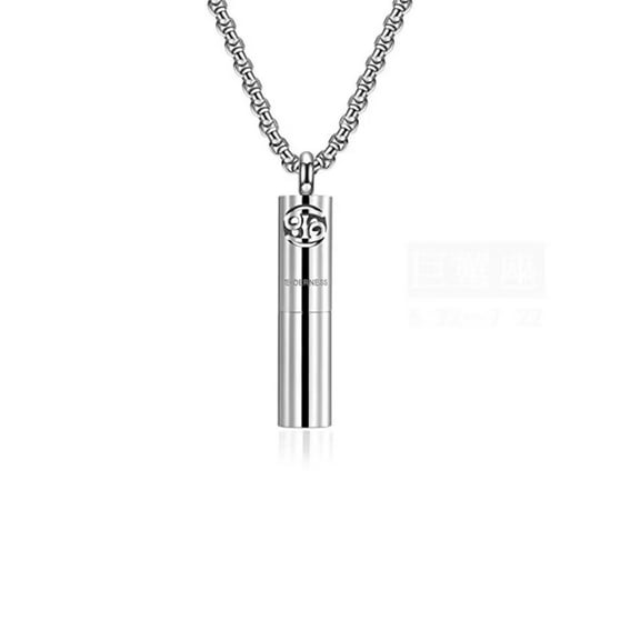 PAURO Unisex Stainless Steel Cylindrical Engraved 12 Constellation Zodiac Sign Astrology Aromatherapy Necklace Cancer
