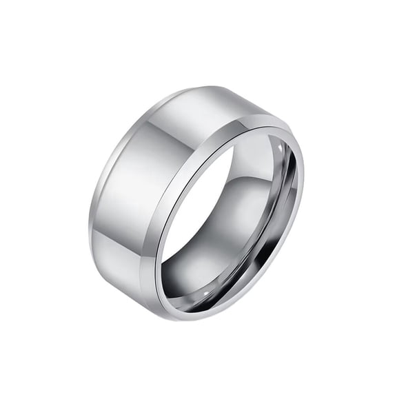 PAURO Unisex Stainless Steel Dome Band Rings Plain Glossy Beveled Edge Polished 10mm Silver Size 6