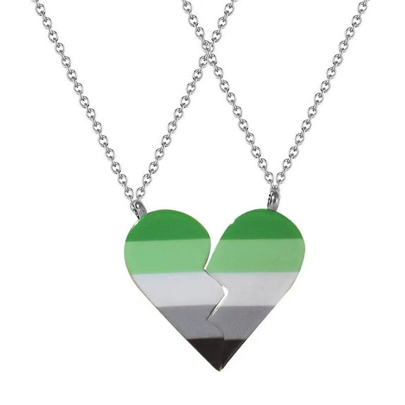 PAURO Unisex Stainless Steel Heart Rainbow Pride Lgbt Necklaces for Aromantic, Couple Statement Jewelry