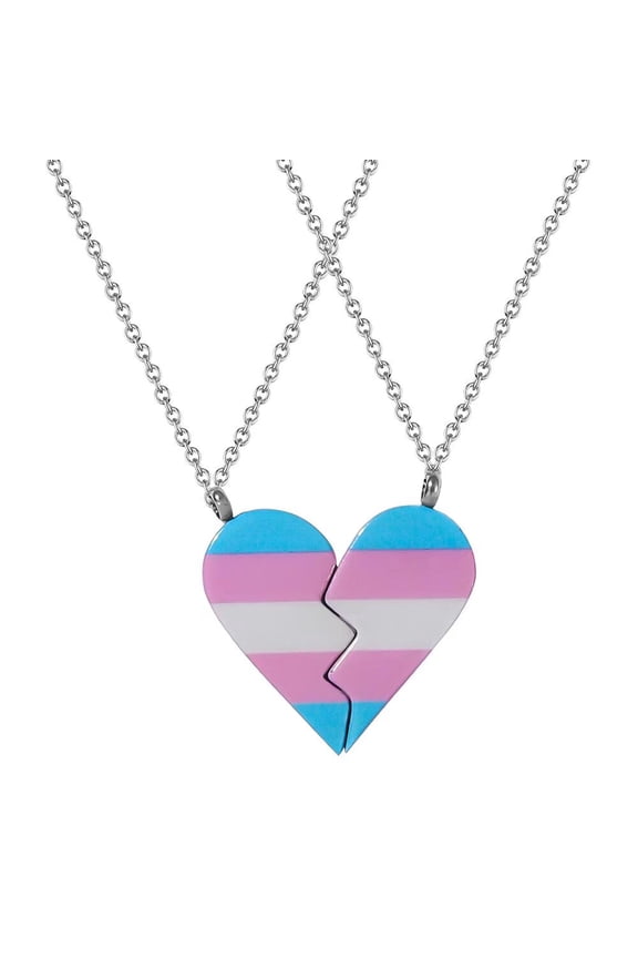 Unisex Stainless Steel Heart Rainbow Pride Lgbt Necklaces for Transgender, Couple Statement Jewelry