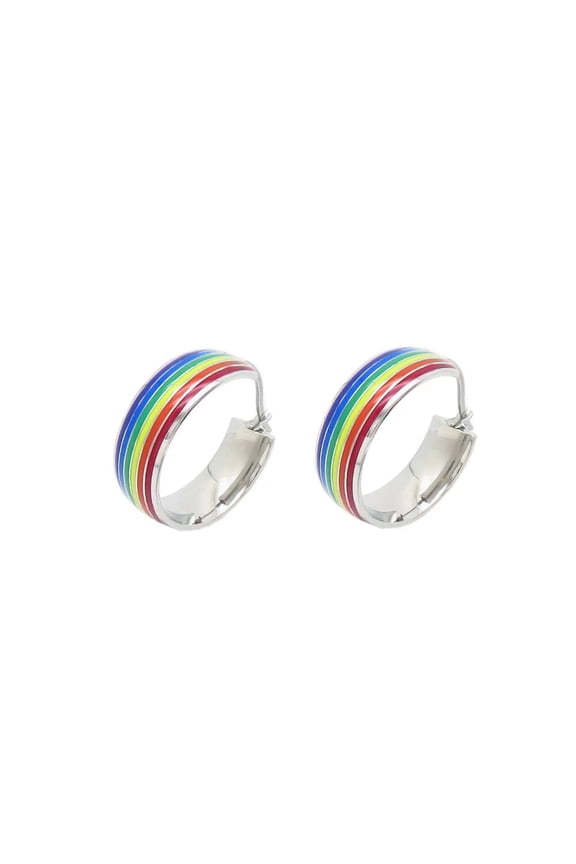 Unisex Stainless Steel Lgbt Hoop Huggie Earrings Piercings Earrings Rainbow Pride Jewelry Silver