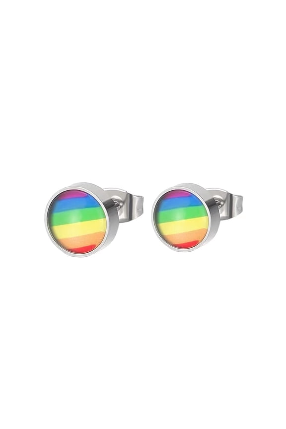 Unisex Stainless Steel Lgbt Rainbow Earrings for Women Men Gay Lesbian Bisexual Pride Flag Ear Studs