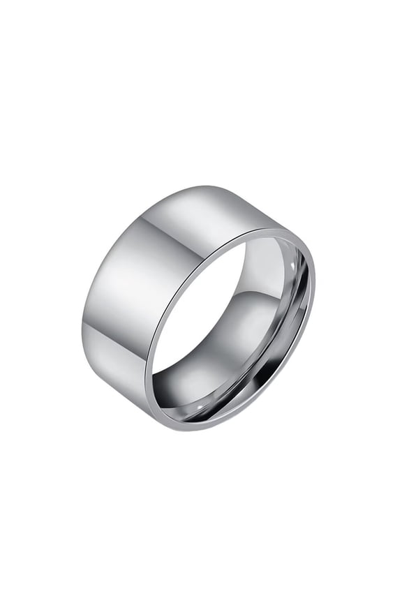 Unisex Stainless Steel Minimalist Polished Finish Pipe Cut Flat Dome Wedding Band Ring 10mm Silver Size 10