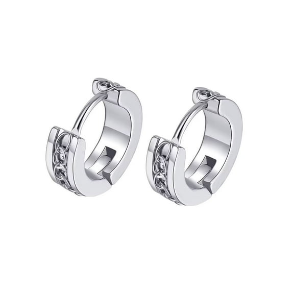 PAURO Unisex Stainless Steel Personalized Chain Huggie Hoop Earrings Fashion Ear Studs Silver