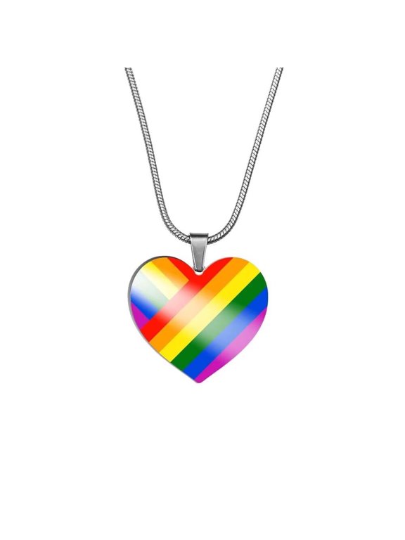 Unisex Stainless Steel Personalized Rainbow Pride Lgbt Heart Pendant Necklace for Gay Lesbian Style A