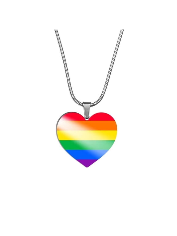 Unisex Stainless Steel Personalized Rainbow Pride Lgbt Heart Pendant Necklace for Gay Lesbian Style B